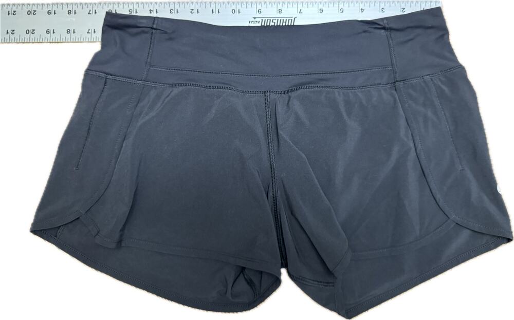 Lululemon Black Lined Running Shorts Size 8 Zip Pocket Curved Hem Athletic